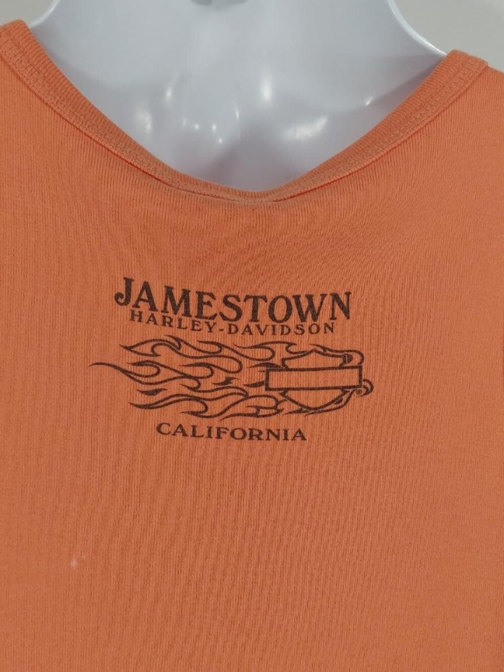 Vtg Y2k Harley Davidson Women's Bedazzled Orange Tank Top Eagle Flame Roses Sz M - Picture 7 of 8